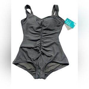 MAXINE OF HOLLYWOOD spa modest one piece plus size 14 black swimsuit NWT